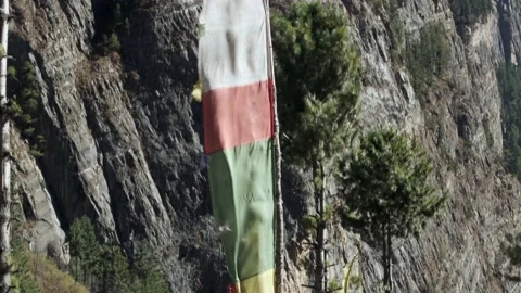 Colored flags in the mountains of Nepal. Stock Footage 144863379
