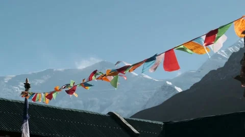 Colored flags in the mountains of Nepal. Stock Footage 144863937