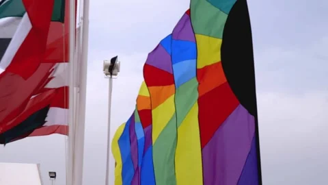 Colored flags in the wind Video stock 174965543