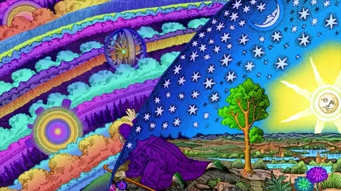 A colored Flammarion where the left side dissolves into spots and green screen Stock Footage 246791304
