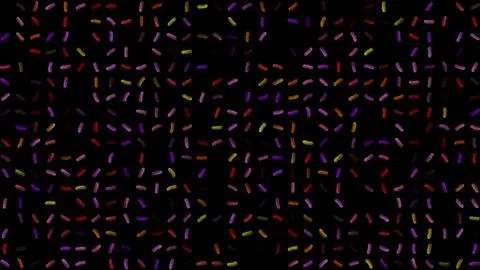 Colored flashing rotating 3d bacteria on black bg. Abstract festive backgro.. Stock Illustration