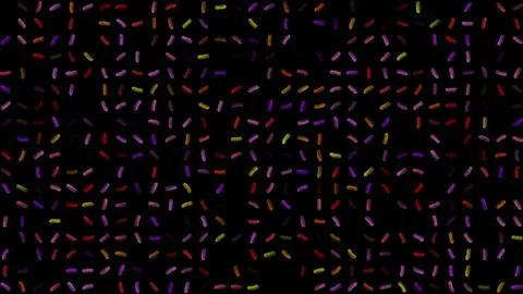 Colored flashing rotating 3d bacteria on black bg. Abstract festive backgro.. Stockillustratie
