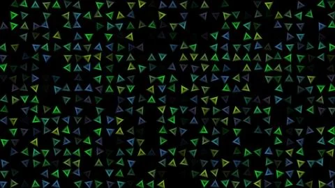 Colored flashing rotating concentric triangles on black. Abstract festive bac 스톡 일러스트