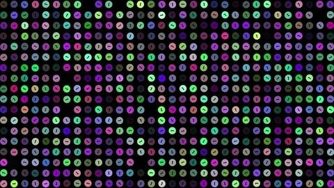 Colored flashing rotating digits ones on black bg. Abstract festive backgroun Stock Illustration