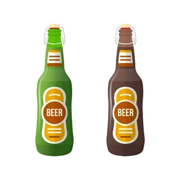 Colored flat couple beer bottles lightning stopper illustration. Stock Illustration