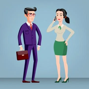 Colored flat design style illustration of business people - man and woman -.. Stock Illustration
