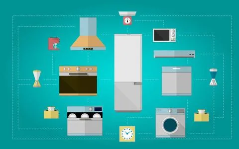 Colored flat icons for kitchen appliances Set design of colored flat icons... Stock Photos