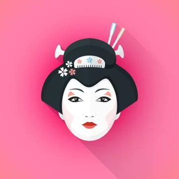 Colored flat style geisha face illustration. Illustrazione stock
