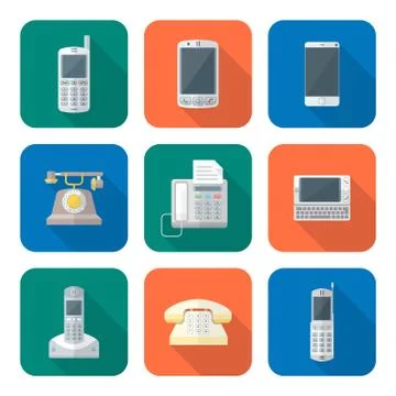 Colored flat style various phone devices icons set. 스톡 일러스트