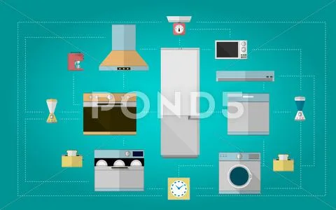 Colored flat vector icons for kitchen appliances Stock Illustration