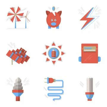 Colored flat vector icons for saving energy Illustrazione stock