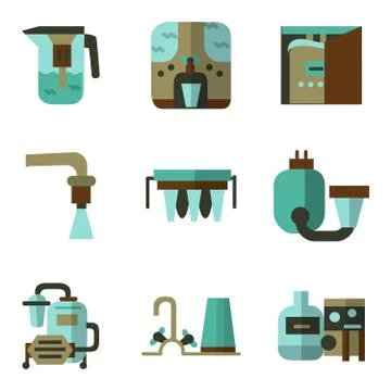 Colored flat vector icons for water filters Stock Illustration