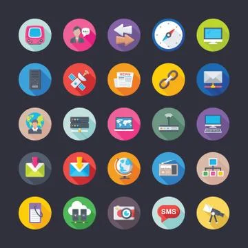 Colored Flat Vector Set Of Network Communications Stock Illustration