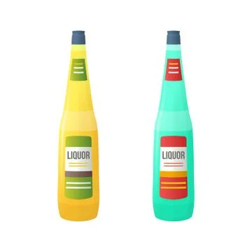 Colored flat yellow and blue couple liquor bottles illustration. Illustrazione stock