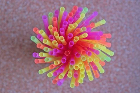 Colored flexible straws Foto stock