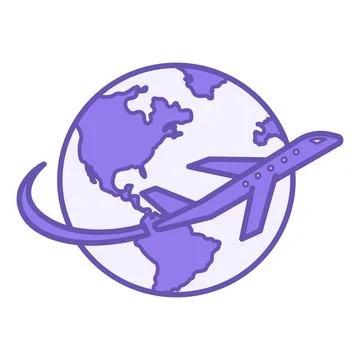 Colored Flight Icon. Vector Icon of a Flying Airplane Around the Planet. Tr.. Stock Illustration