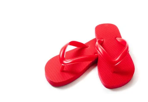 Colored flipflops on a white background Stock Photos