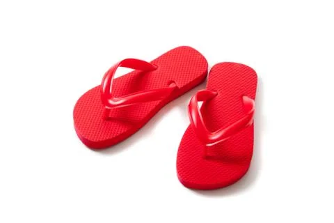 Colored flipflops on a white background Stock Photos