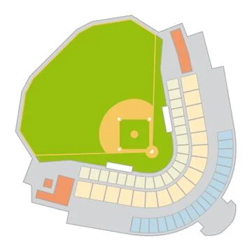 Colored floor plan of a fictitious baseball stadium Stock Illustration