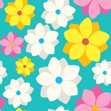 Colored floral pattern on a green background. Summer flowers. Stock Illustration