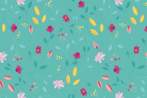 Colored floral pattern on a green background. Summer flowers. Stock Illustration