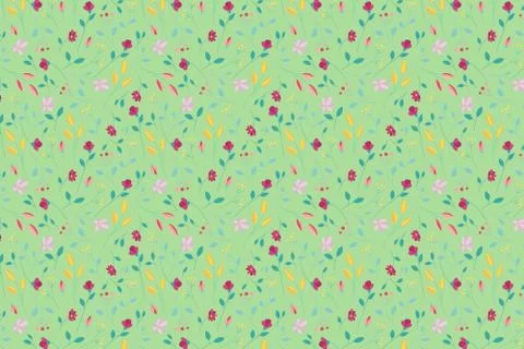 Colored floral pattern on a green background. Summer flowers. Stock Illustration