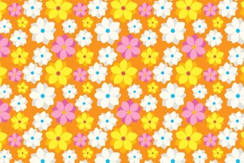 Colored floral pattern on an orange background. Summer flowers. Illustrazione stock
