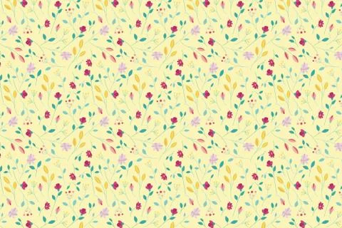 Colored floral pattern on a yellow background. Summer flowers. Stock Illustration
