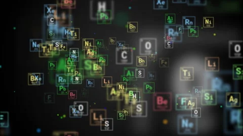 Colored flying icons of the chemical elements of the Mendeleev periodic table Stock Footage 281563729