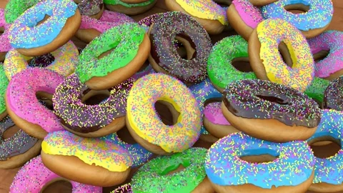 Colored footage with delicious appetizing dougnuts Video stock 138494481