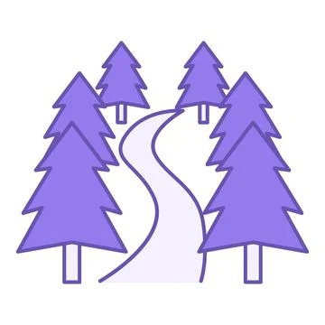 Colored Forest Icon. Vector Icon of Trees and Road. Travel and Tourism. Cam.. Ilustración de archivo