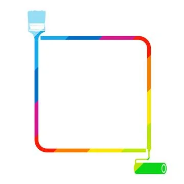 Colored frame sign with paint roller and brush Stock Illustration