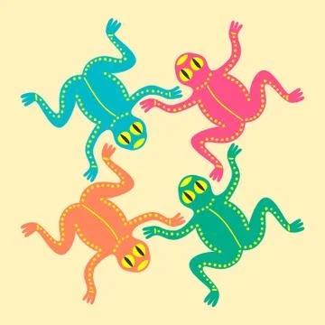 Colored frogs based on African ethnic motifs. Vector illustration. Stock Illustration