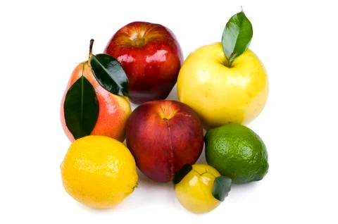 Colored fruit on white background Stock Photos
