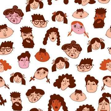 Colored funny faces of people with different genders and ages. Stock Illustration