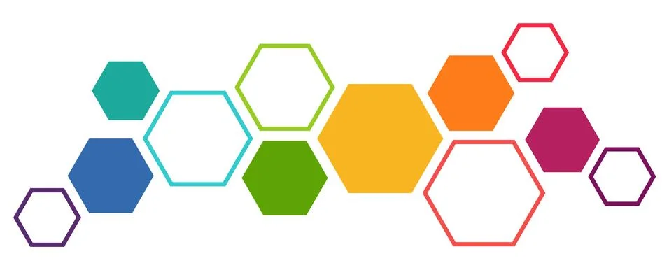 Colored futuristic hexagonal teamwork process Stock Illustration