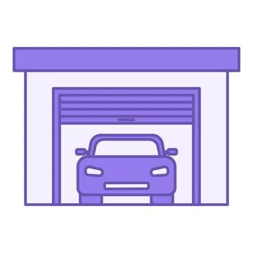 Colored Garage Icon. Vector Icon of Garage Building with Car Inside. Real e.. Stock Illustration