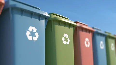 Colored garbage bins for environmental protection 库存影片 110739783