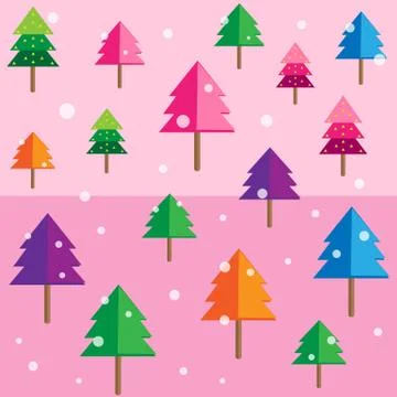 Colored geometric forest background pattern pink trees Stock Illustration