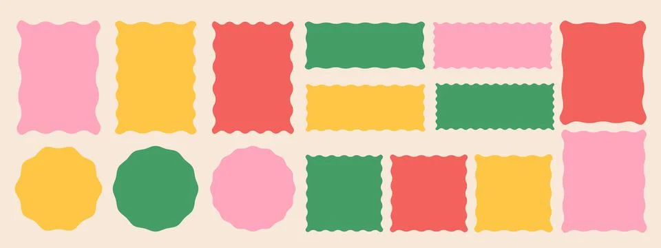 Colored geometric frames with scallop edges set. Trendy silhouette rectangl.. Stock Illustration