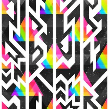 Colored geometric seamless pattern with grunge effect. Illustrazione stock