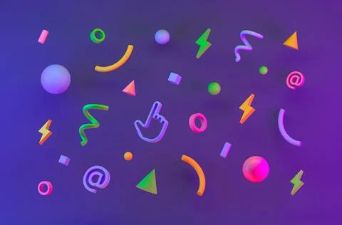 Colored geometric shapes for web design. 3d render. Stock Illustration