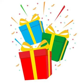 Colored gift boxes flying and falling vector with party decorative 库存插图