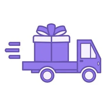 Colored Gift Delivery Icon. Vector Icon. Car Carrying Big Gift Box. Holiday.. Stock Illustration