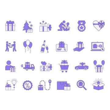 Colored Gift Icon Set. Vector Icons Surprise, Unboxing, Buy Gift, Bonus, Ch.. Stock Illustration