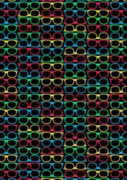 Colored glasses on a black background in a repeat pattern Stock Illustration