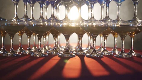 Colored glasses with champagne Stock Footage 128197249