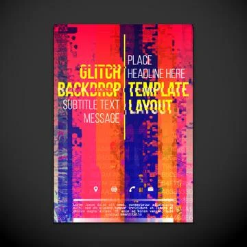 Colored glitch design backdrop poster layout. Stock Illustration