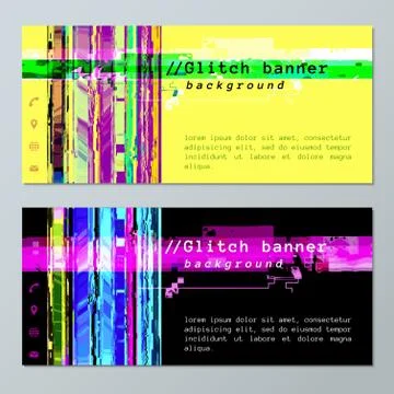 Colored glitch design background banner icons templates. Stock Illustration