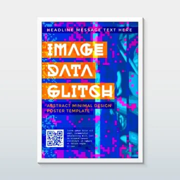 Colored glitch design background poster template. Stock Illustration